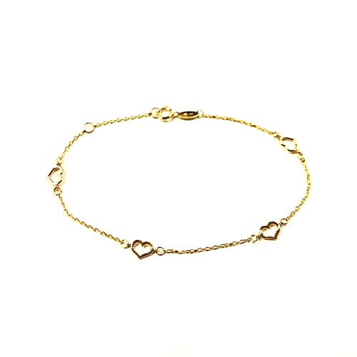 Armband, 14krt.goud met hartjes (lengte: 16,5-18,5cm.) - 24561