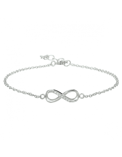 Armband, zilver gerhodineerd infinity zirkonia (lengte:15,5-18cm.) - 24566