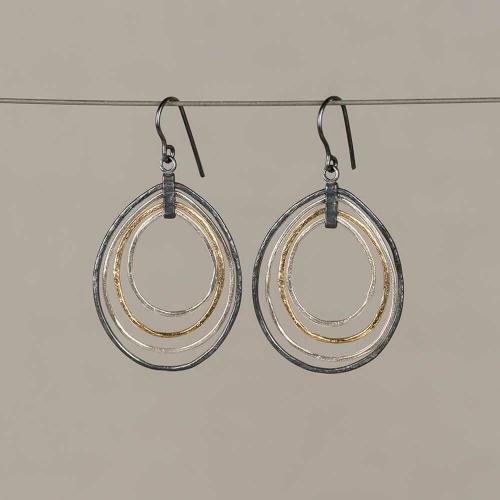 Jeh Jewels Oorhangers, model 21470 zilver/oxie/verguld (lengte 5,5cm.) - 24579