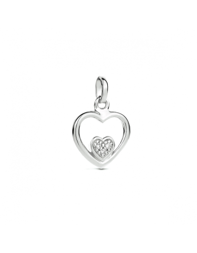 Hanger, zilver grhodineerd hart zirkonia (10mm.) - 24588
