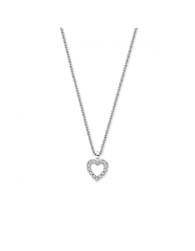 Collier, zilver gerhodineerd met hart en zirkonia hartje (lengte: 41-45cm.) - 24612
