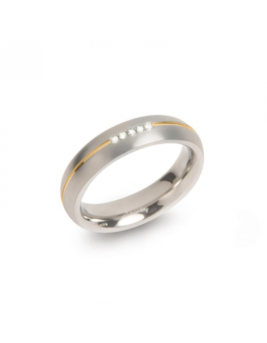 Boccia Ring, titanium/verguld met diamant 0.025ct. model 0130-04 breedte:5mm. - 24702