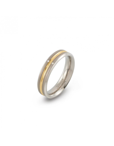 Boccia Ring, titanium/verguld met diamant 0.01ct. model 0144-01 breedte:5mm. - 24703