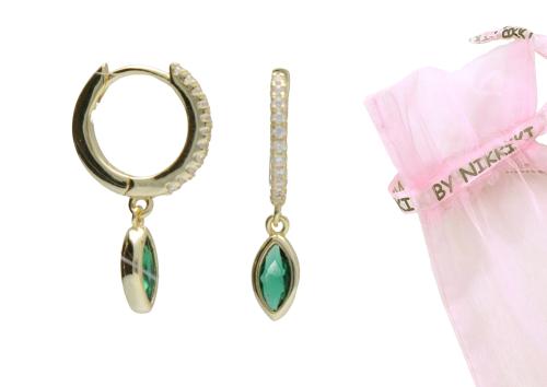 BY NIKKI Oorringen, zilver verguld met groen zirkonia (diameter: 10mm.) - 24720
