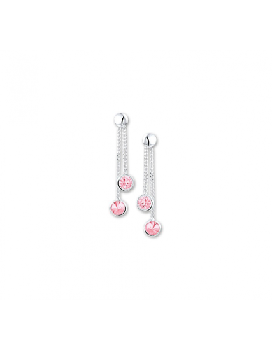Oorhangers, zilver gerhodineerd met roze zirkonia (lengte 3cm.) - 24727