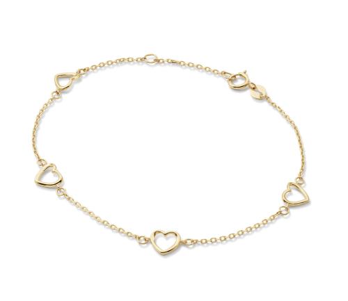 Armband, 14krt.goud met hartjes (lengte: 17-19cm.) - 24764