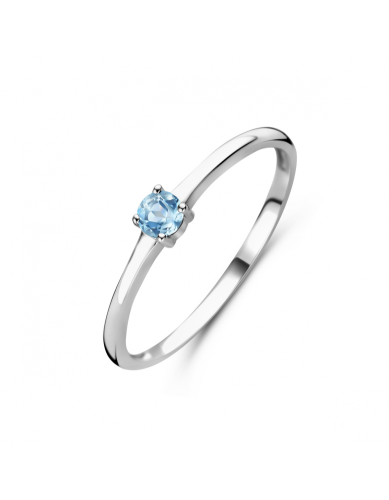 Ring, zilver gerhodineerd met aquamarijn (maat 17,5) - 24799