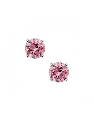 Oorknoppen, zilver gerhodineer met roze zirconia (4mm.) - 24871