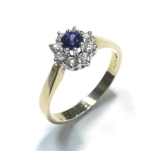 Pas Diamonds Ring, 14krt.goud met saffier en diamant 0,22ct. (maat 17,25) - 3537