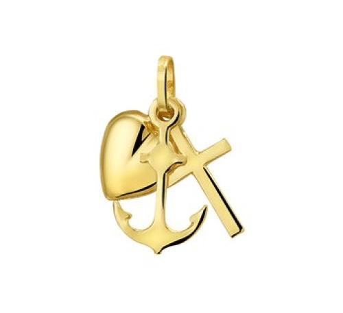 HC Hanger, 14krt.goud Geloof-Hoop-Liefde (15mm.) - 7898