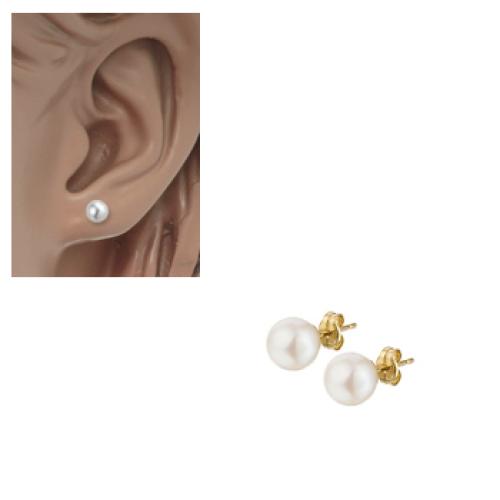HC Oorknoppen, 14krt.goud met zoetwaterparel (4,5mm.) - 8887