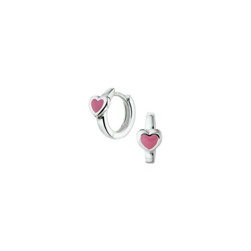 Oorringen, zilver met roze hart - 9556