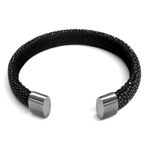 Armband, roggenleer/staal (12mm.breed)  kleur donkerblauw - 9967